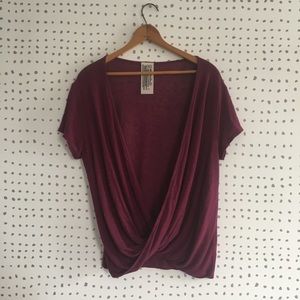 Free People Maroon Draped Open Front Twist Top